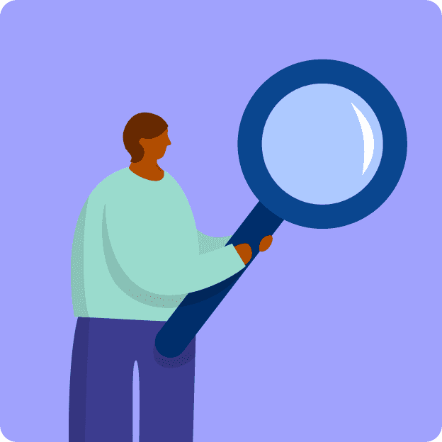 An illustration of a person holding an oversized magnifying glass